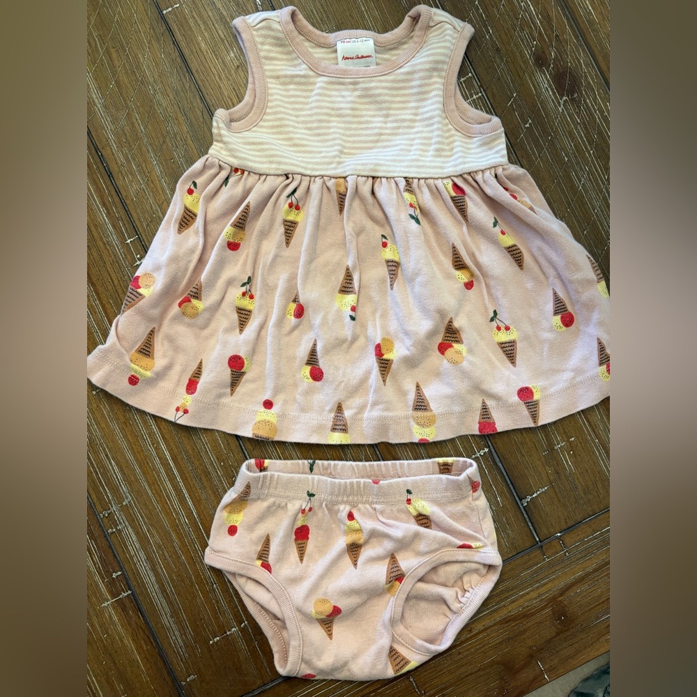 Hanna Andersson Ice Cream Print Baby Dress and Bloomers Set